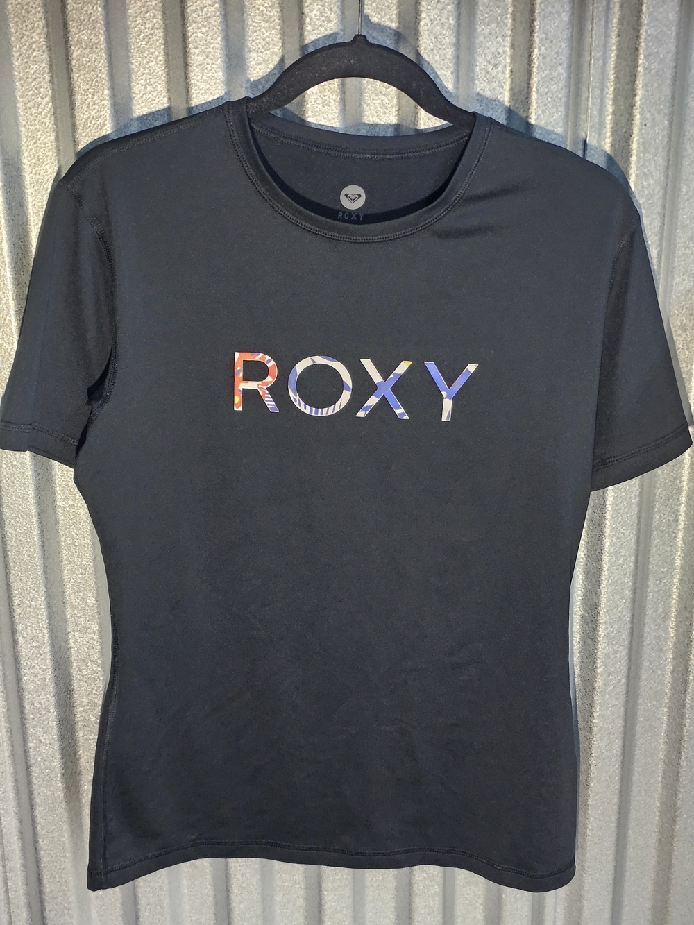 Roxy Black Rashguard with Multicolor Logo - Women's Short Sleeve